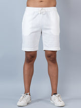 White Linen Solid Pattern Shorts