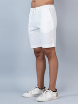 White Linen Solid Pattern Shorts