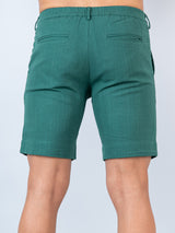 Bottle Green Linen Solid Pattern Shorts