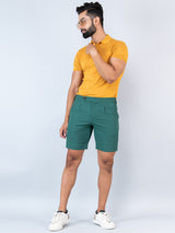 Bottle Green Linen Solid Pattern Shorts