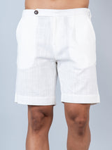 White Linen Solid Pattern Shorts