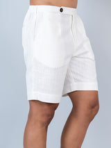 White Linen Solid Pattern Shorts