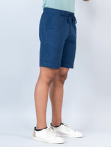 Blue Linen Solid Pattern Shorts