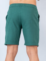 Bottle Green Linen Solid Pattern Shorts