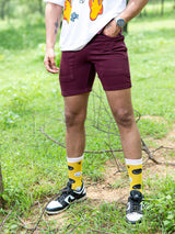 Maroon Two Pockets Solid Pattern Cotton Shorts