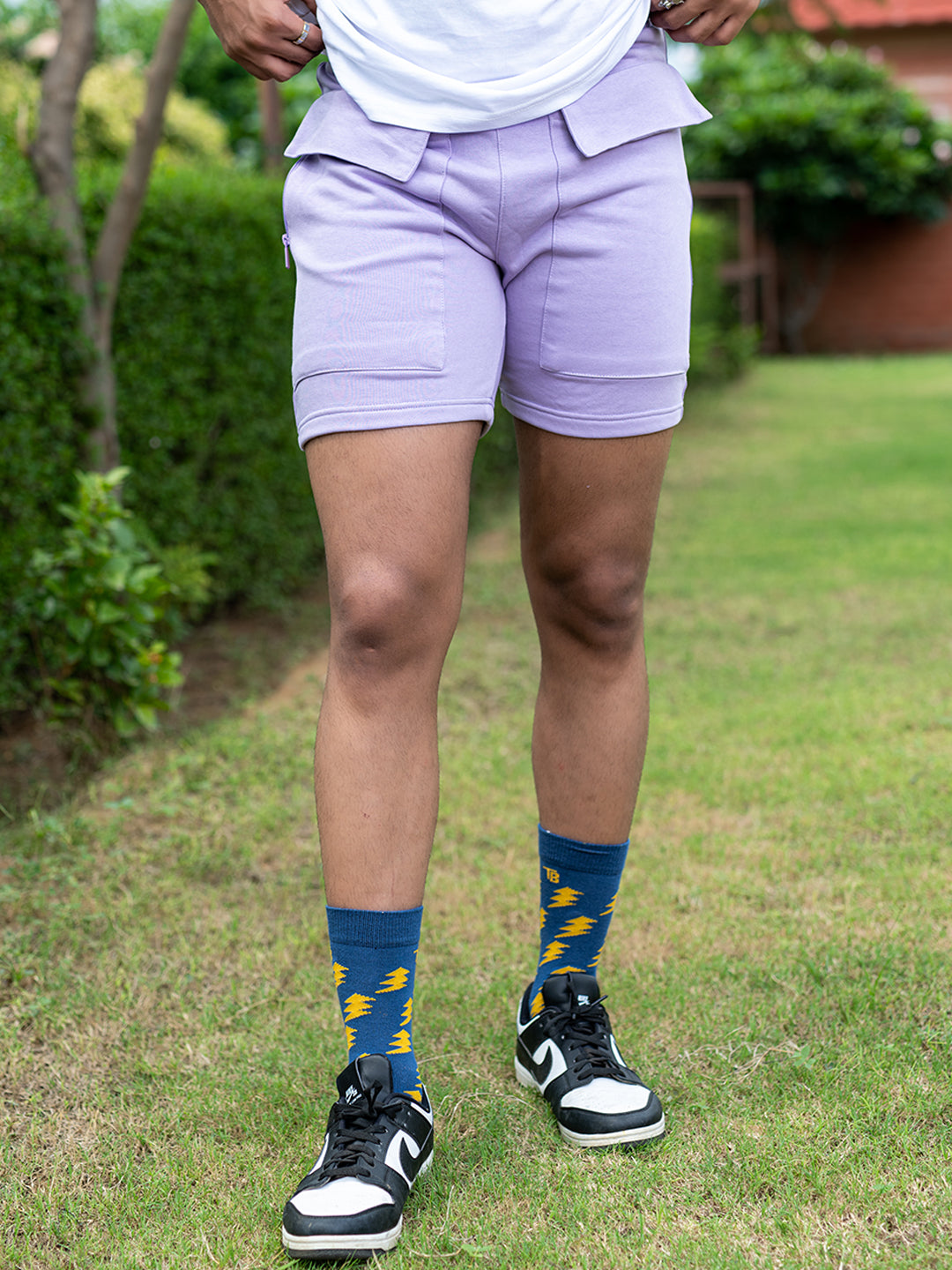 Lilac Two Pockets Solid Pattern Cotton Shorts