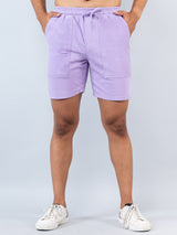 Lilac Two Pockets Solid Pattern Cotton Shorts