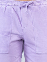 Lilac Two Pockets Solid Pattern Cotton Shorts