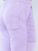 Lilac Two Pockets Solid Pattern Cotton Shorts