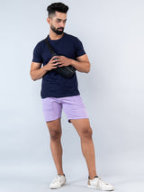 Lilac Two Pockets Solid Pattern Cotton Shorts