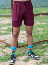 Maroon Two Pockets Solid Pattern Cotton Shorts