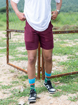 Maroon Two Pockets Solid Pattern Cotton Shorts