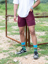 Maroon Two Pockets Solid Pattern Cotton Shorts