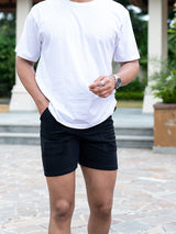 Black Two Pockets Solid Pattern Cotton Shorts