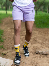 Lilac Three Pockets Solid Pattern Cotton Shorts