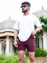 Maroon Three Pockets Solid Pattern Cotton Shorts