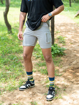 Grey Three Pockets Solid Pattern Cotton Shorts