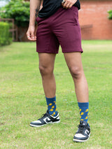 Maroon Cut Poket Solid Pattern Cotton Shorts