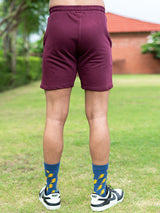 Maroon Cut Poket Solid Pattern Cotton Shorts