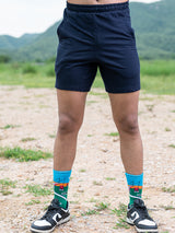 Navy Blue Cut Poket Solid Pattern Cotton Shorts