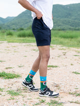 Navy Blue Cut Poket Solid Pattern Cotton Shorts