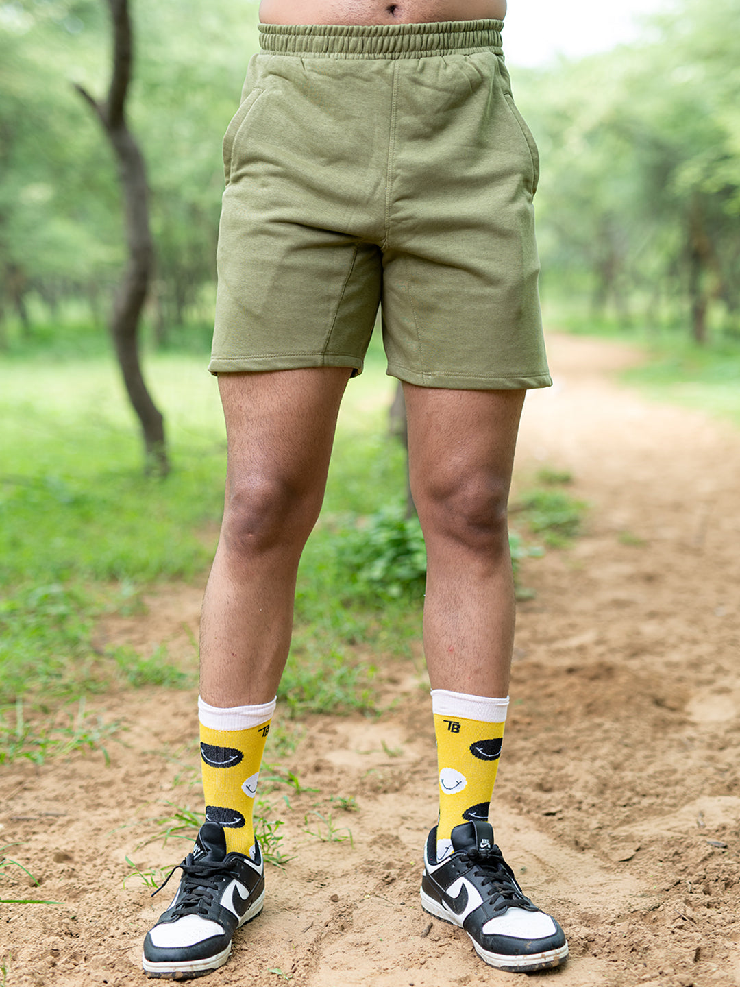 Olive Green Cut Poket Solid Pattern Cotton Shorts