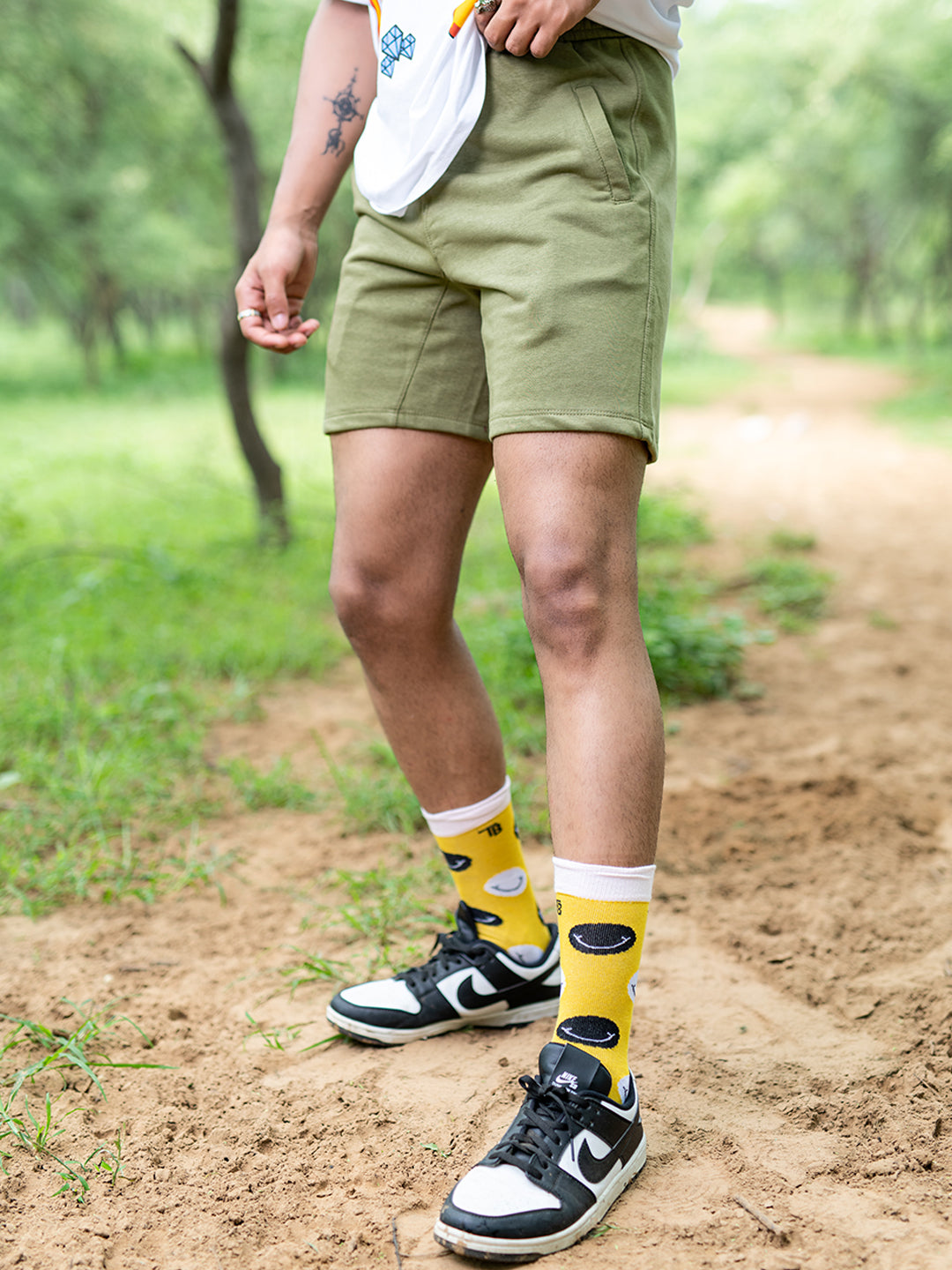 Olive Green Cut Poket Solid Pattern Cotton Shorts