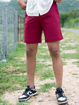 Burgundy Linen Solid Pattern Shorts