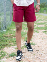 Burgundy Linen Solid Pattern Shorts