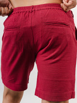 Burgundy Linen Solid Pattern Shorts