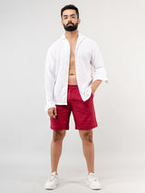 Burgundy Linen Solid Pattern Shorts