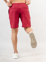 Burgundy Linen Solid Pattern Shorts