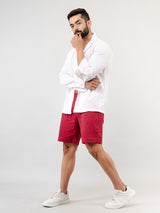 Burgundy Linen Solid Pattern Shorts