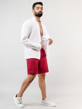 Burgundy Linen Solid Pattern Shorts