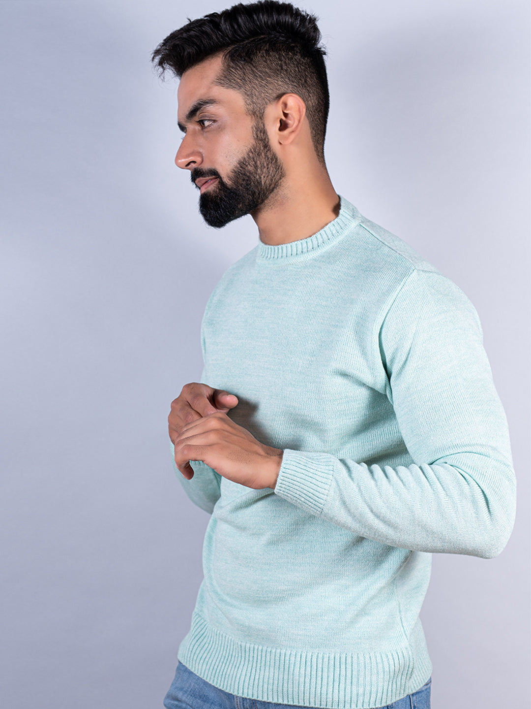 Green Color Crew Neck Men's Sweater