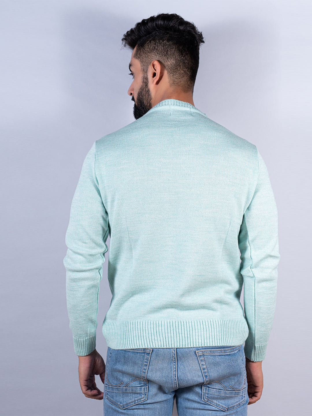 Green Color Crew Neck Men's Sweater