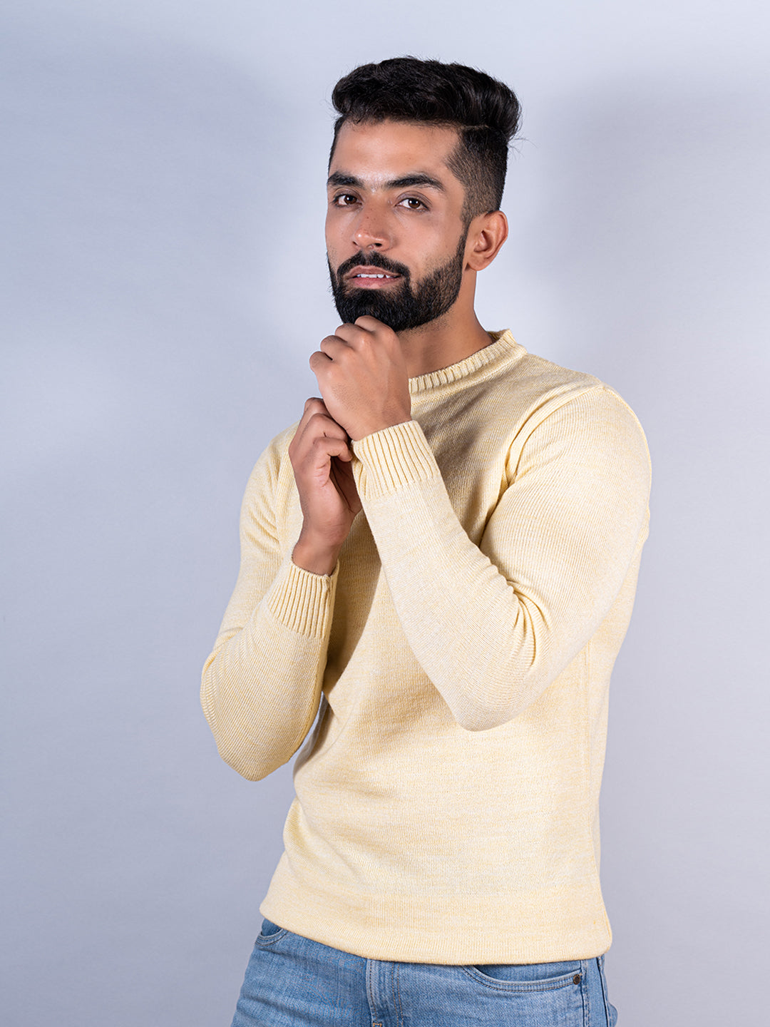 Yellow Color Crew Neck Men's Sweater