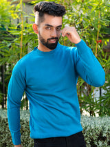 Teal Blue Color Crew Neck Men's Sweater