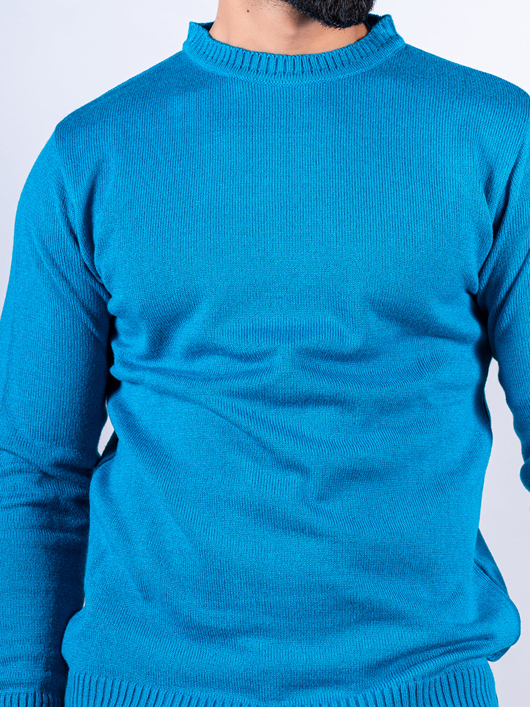 Teal Blue Color Crew Neck Men's Sweater