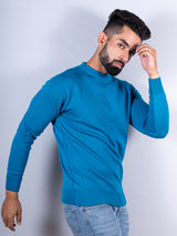 Teal Blue Color Crew Neck Men's Sweater