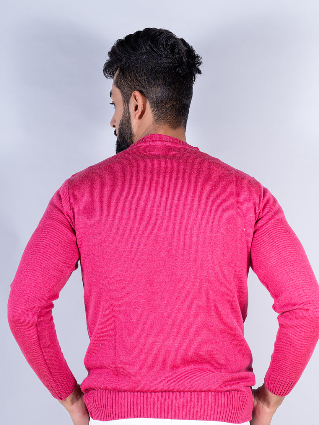 Dark Pink Color Crew Neck  Sweater