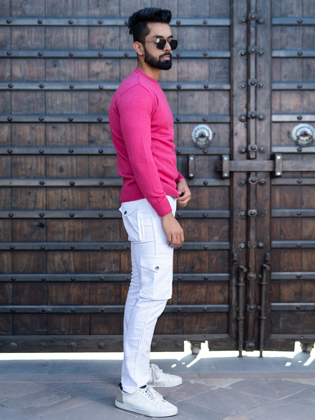 Dark Pink Color Crew Neck  Sweater