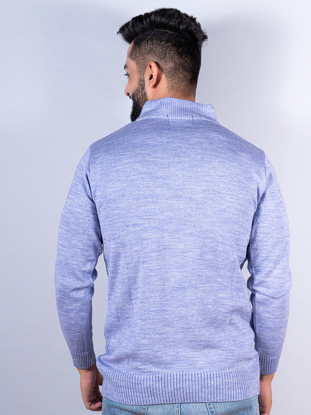 Lavender Color Classic Zipper Men's Sweater