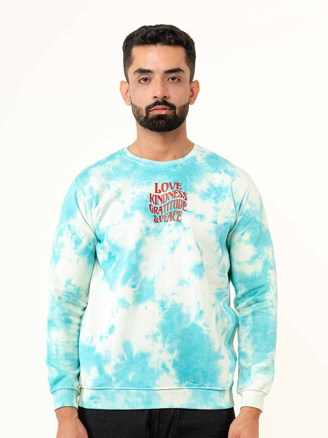 Sky Blue Love Kindness Gratitude and Peace Tie-Dye Sweatshirt