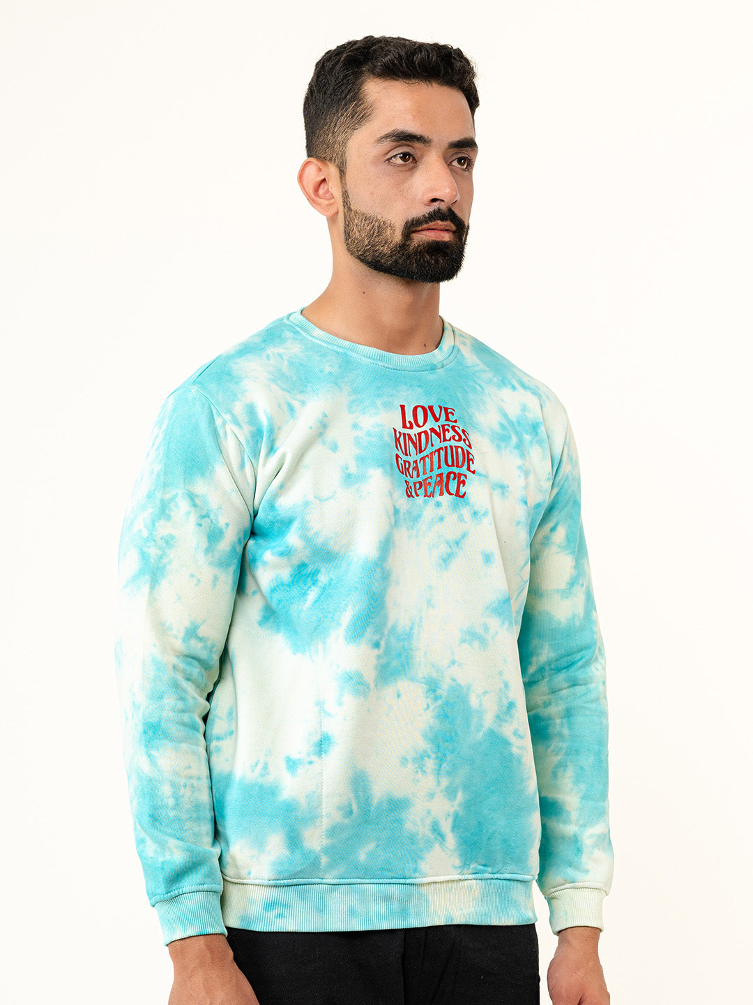 Sky Blue Love Kindness Gratitude and Peace Tie-Dye Sweatshirt