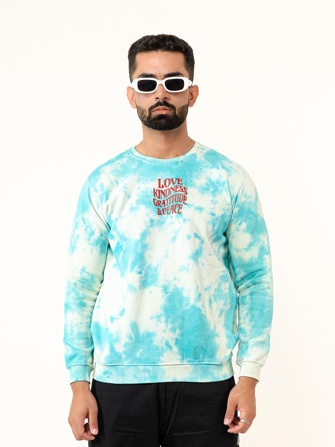 Sky Blue Love Kindness Gratitude and Peace Tie-Dye Sweatshirt