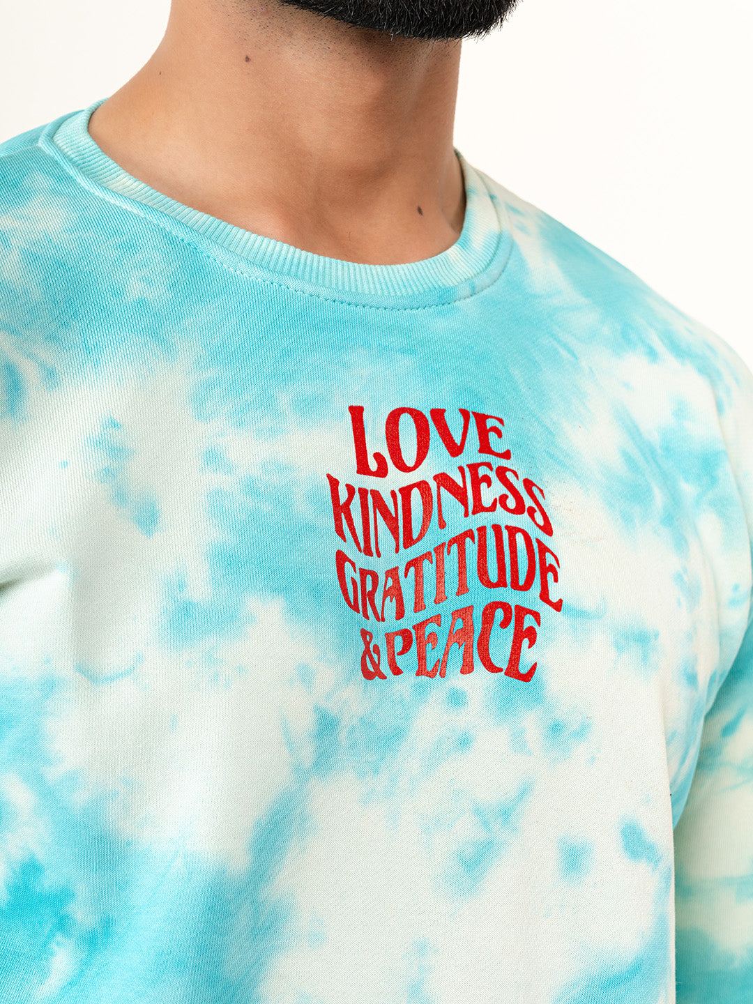 Sky Blue Love Kindness Gratitude and Peace Tie-Dye Sweatshirt