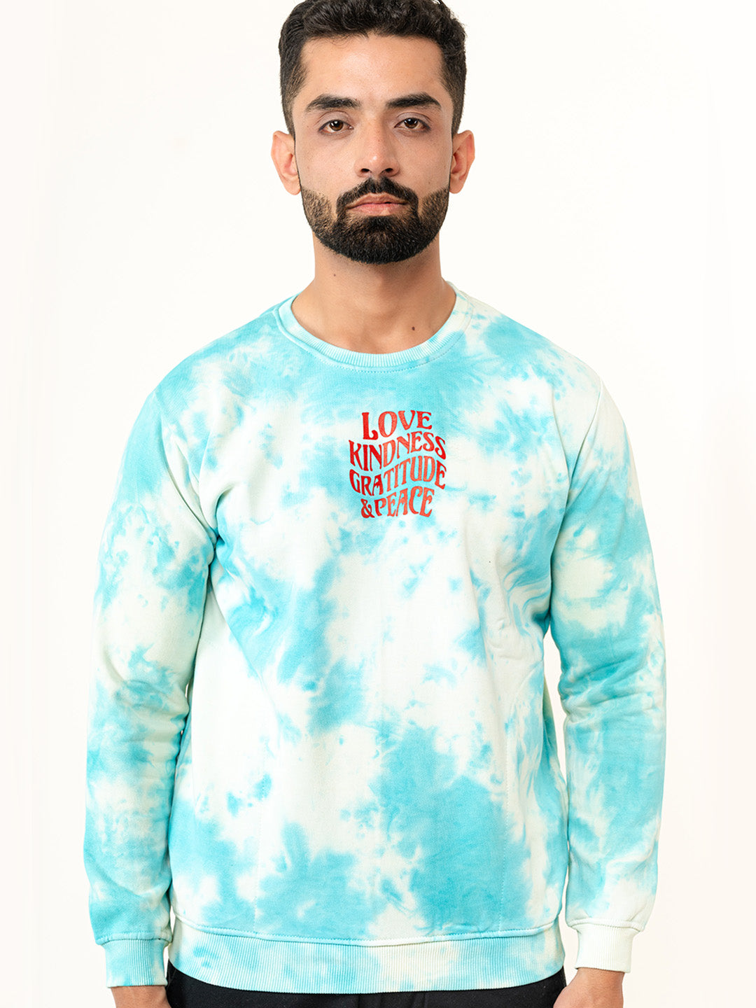 Sky Blue Love Kindness Gratitude and Peace Tie-Dye Sweatshirt