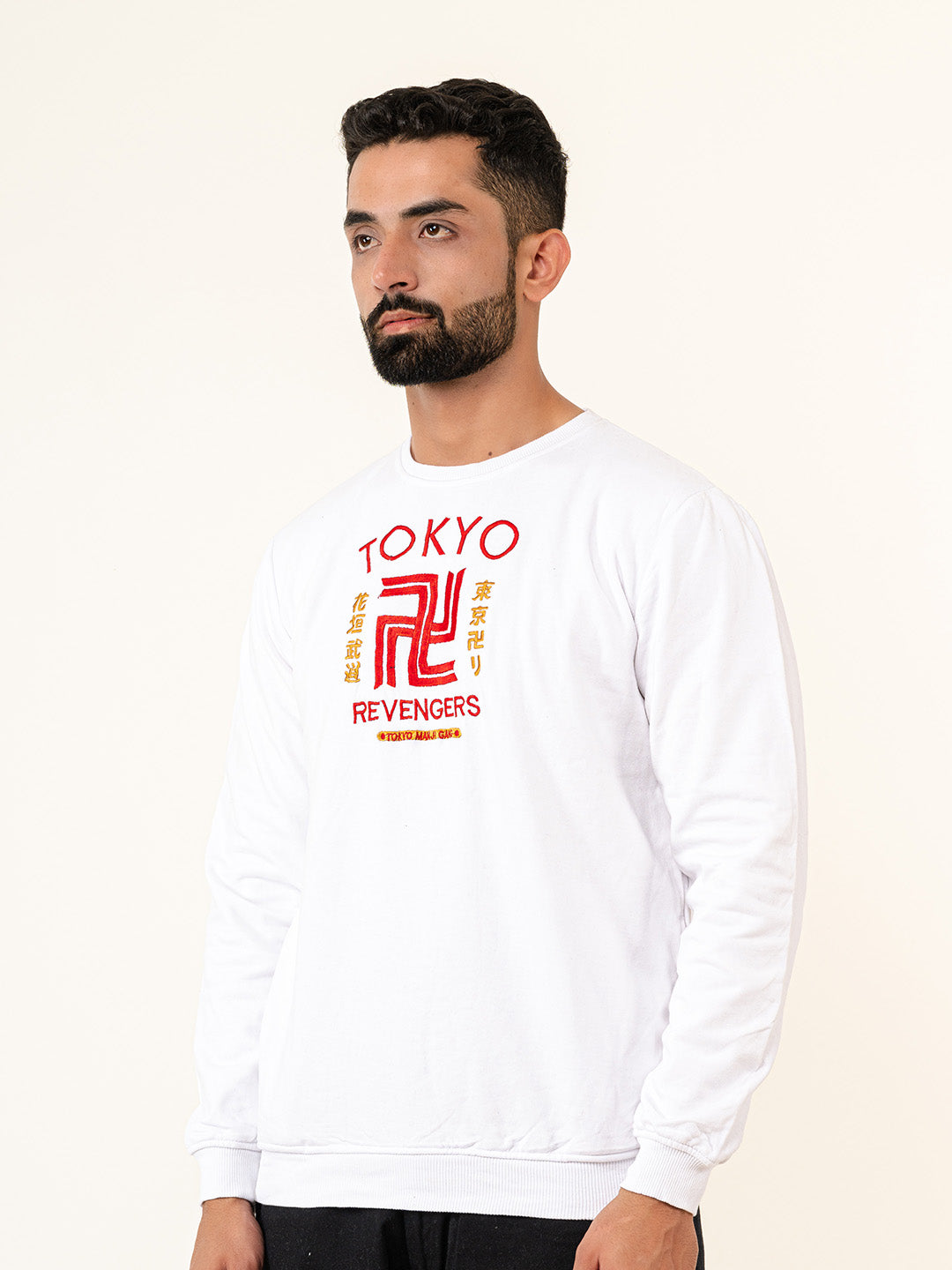 White Tokyo Manji Revengers Printed Sweatshirt