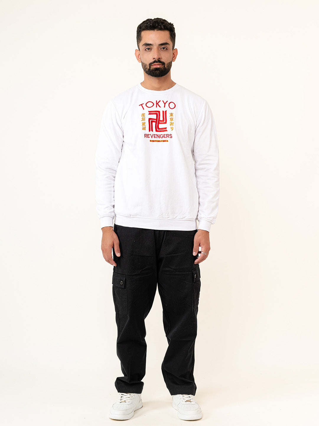 White Tokyo Manji Revengers Printed Sweatshirt